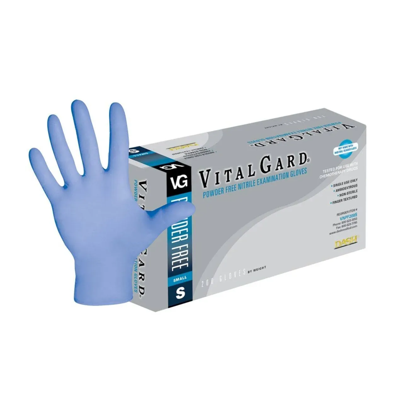 DASH VitalGard Nitrile Exam Grade Disposable Gloves, Periwinkle Blue, 3.9 mil, Case of 1000