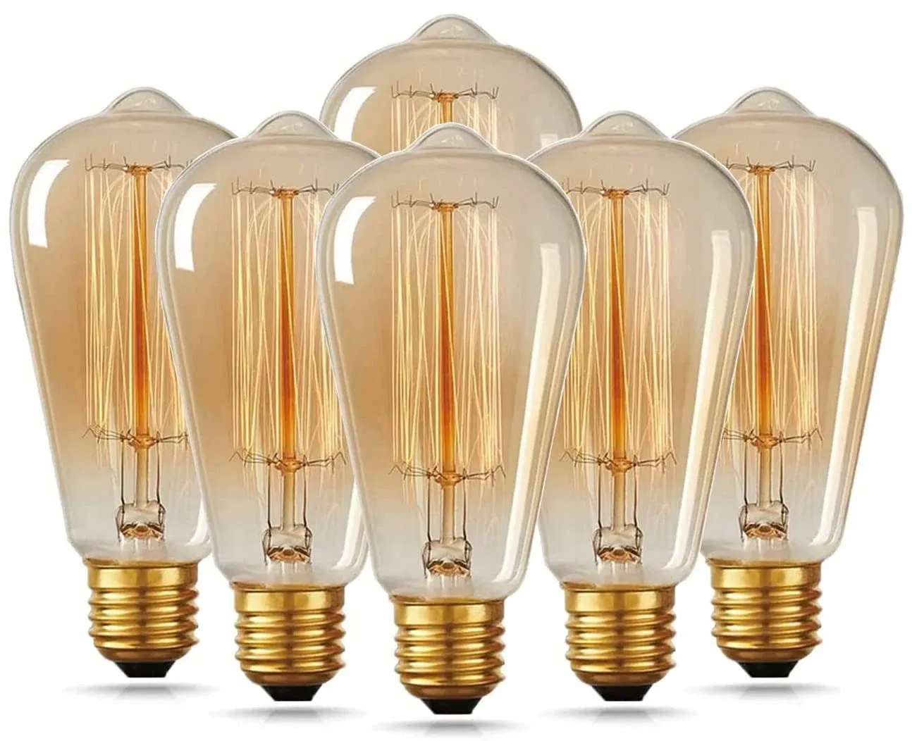 ST64 Retro Edison Bulb 40w, 6 Packs, 110-130v, E26/E27 Base Dimmable, Edison Bulb 6 Packs, 2200k Amber Warm Yellow, Decorated with Antique Filament Bulb Household Lighting Fixtures