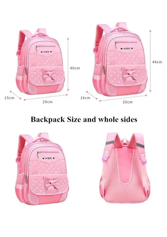 School Bags for Girls,2Pcs Bowknot Students Backpack,Elementary Princess Bookbag Sets for School