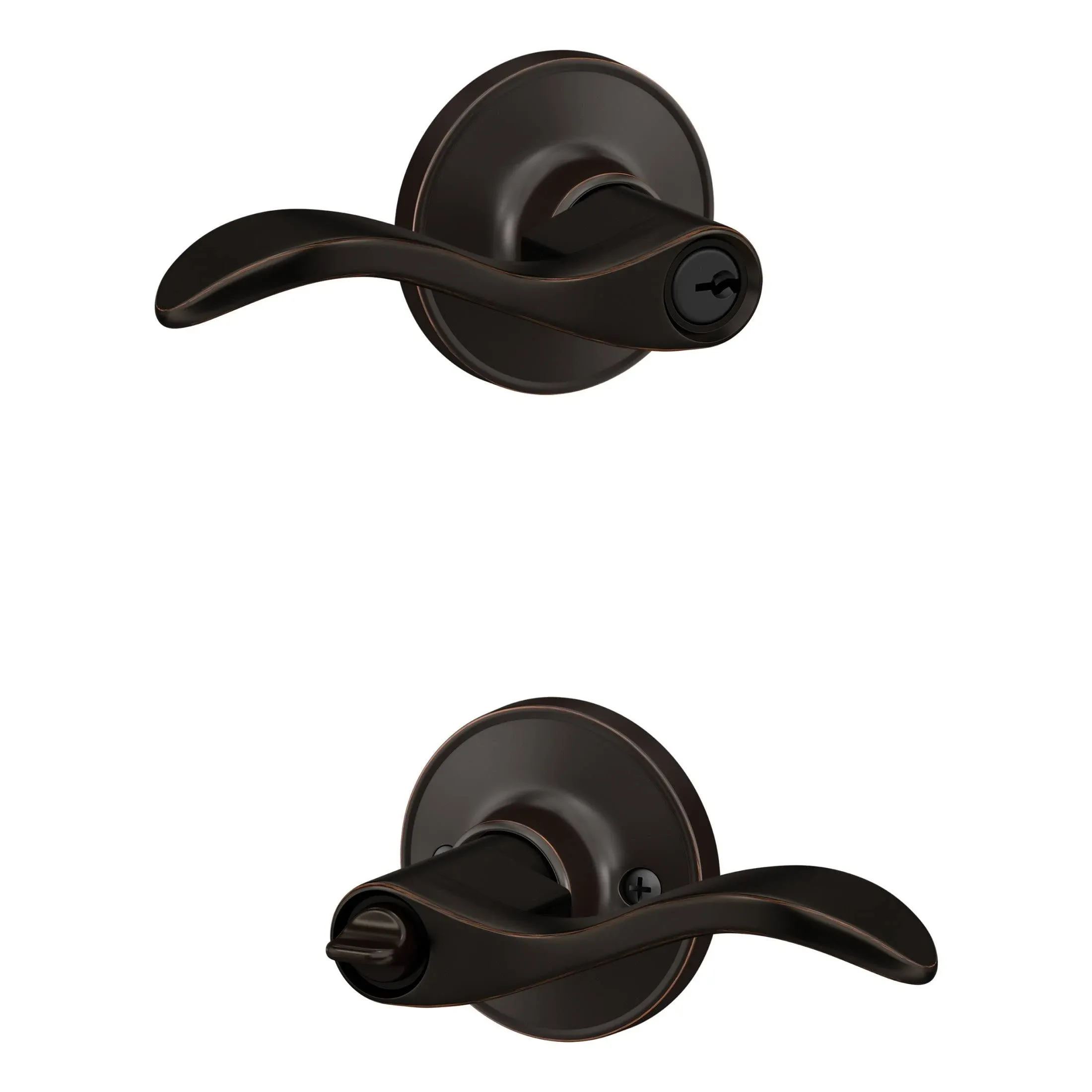 Schlage Seville Lever Keyed Entry LOCK; Aged Bronze