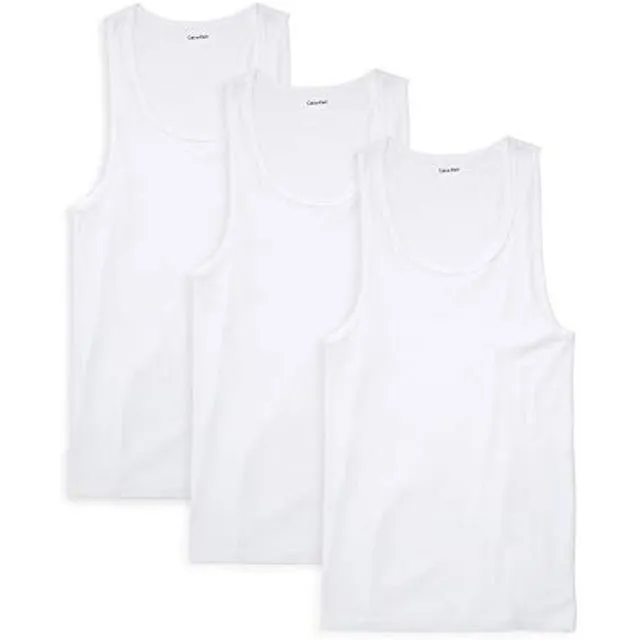 Calvin Klein Men`s Classic Ribbed Tank 3-Pack (White(NM9070X-100)/White/White, Large)