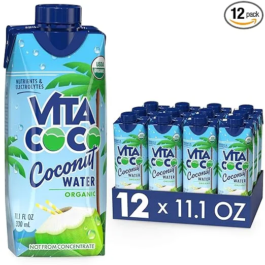 Agua de coco Vita Coco, orgánica pura | Sabor refrescante a coco | Electrolitos naturales | Nutrientes vitales | 11,1 oz (paquete de 12)