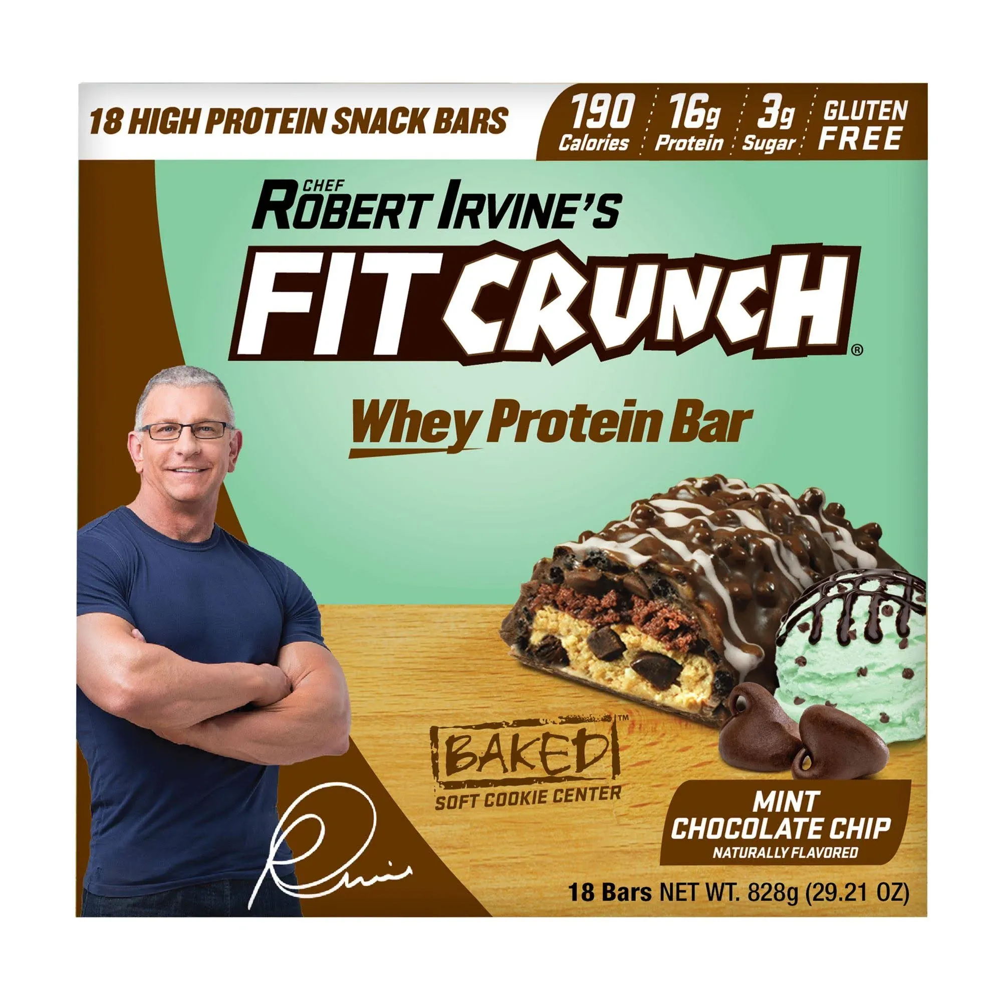 FitCrunch Snack Size Protein Bars, Designed by Robert Irvine, 6-Layer Baked Bar, 3G of Sugar & Soft Cake Core (18 Bars, Mint Chocolate Chip)