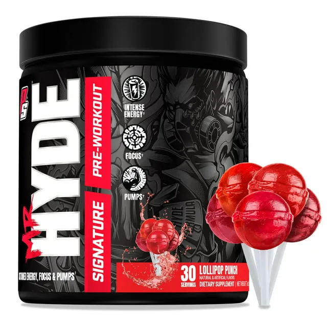 PROSUPPS Mr. Hyde Signature Pre Workout with Creatine, Beta Alanine, TeaCrine and Caffeine for Sustained Energy, Focus and Pumps - Pre-Workout Energy Drink for Men and Women (Blue Razz, 30 Servings)