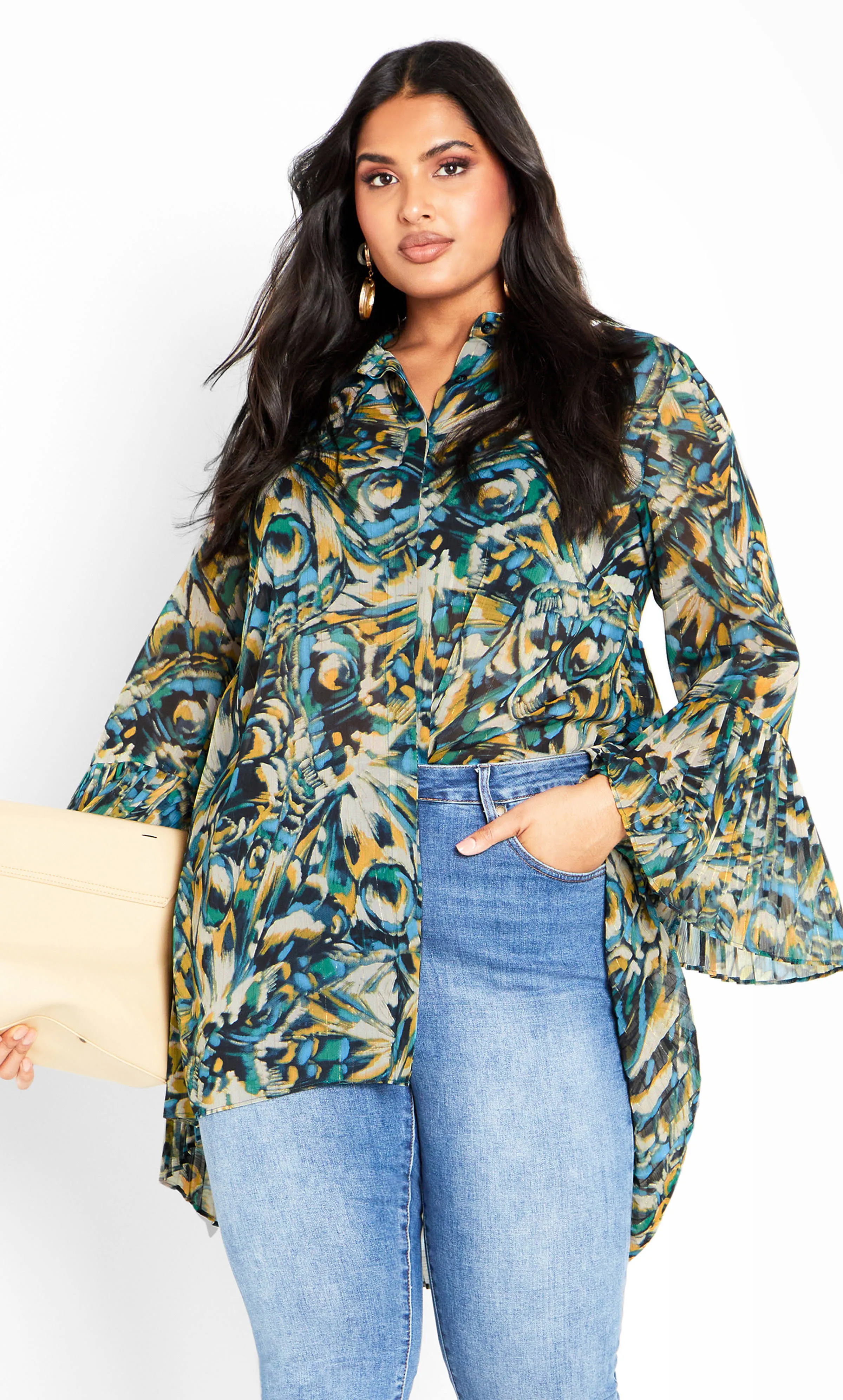 Plus Size Shirt Perla Pleat Print in Papillon | Size 22/24 | Avenue