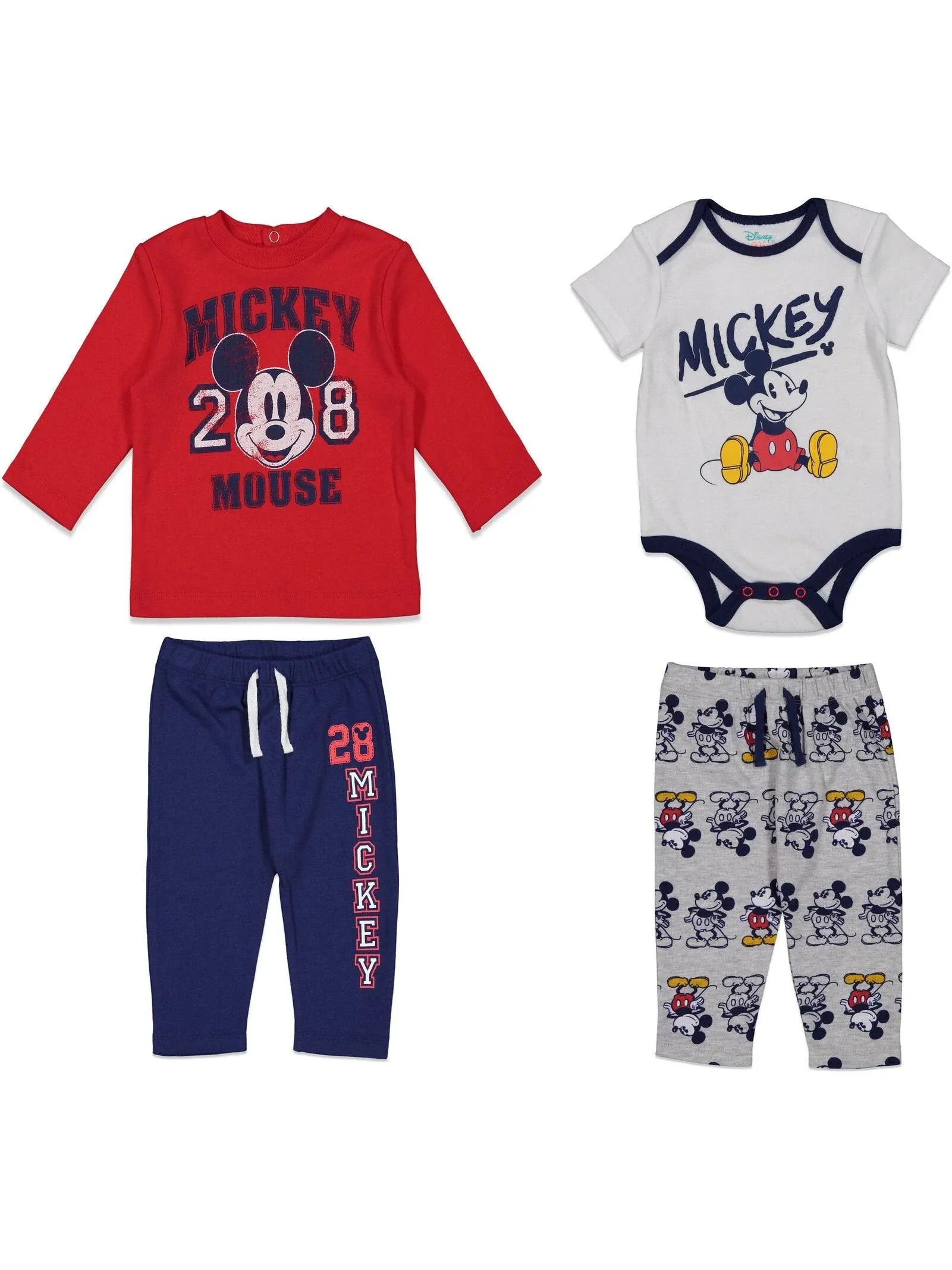 Mickey Mouse 4 Piece Outfit Set: Bodysuit T-Shirt Pants | imagikids Baby and Kids Clothing 3-6 Months