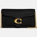 Coach Tabby Chain Leather Clutch Bag, Black