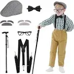 Aimeiar Kids 100th day of school costume for Boys Old man dress up for kid Ol...