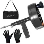 DrainX Pro Steel Drum Auger Plumbing Snake | Heavy Duty 25-Ft Drain Cable with Work Gloves and Storage Bag