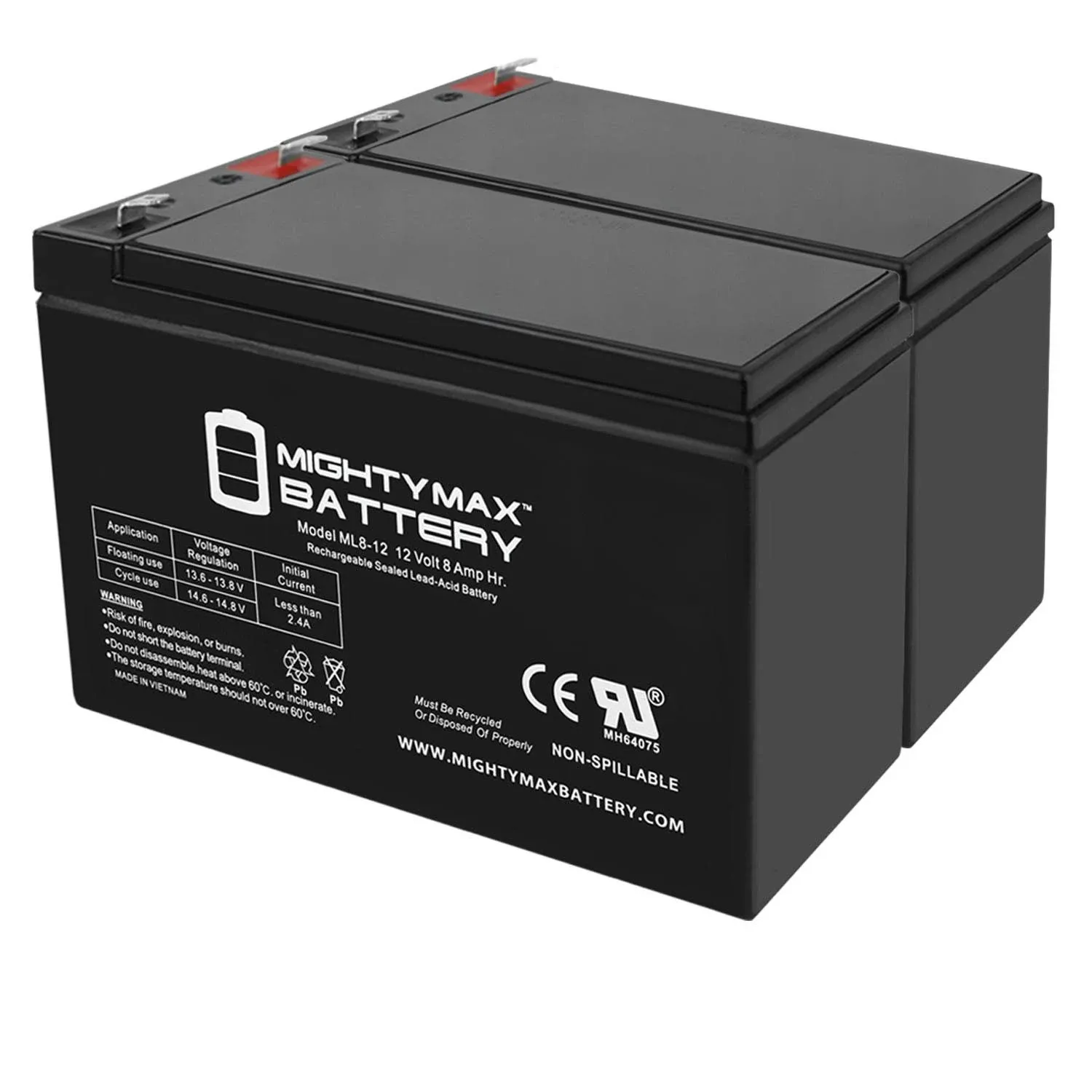 Mighty Max Battery 12V 8AH SLA Battery replaces WKA12-8F2 DJW12-8HD TPH12080 F2-2 Pack