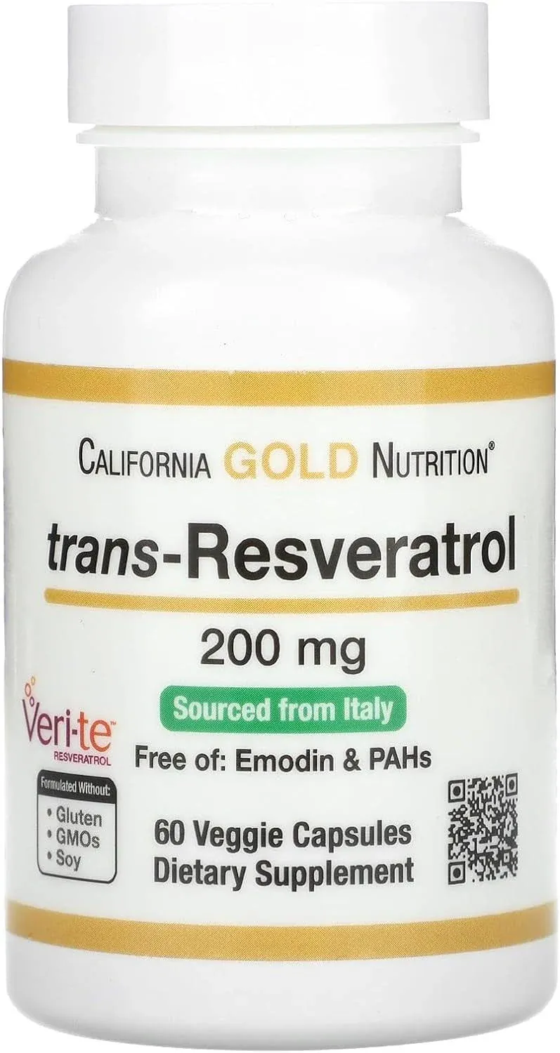 California Gold Nutrition, Trans-Resveratrol, Italian Sourced, 200 mg, 60 Veggie