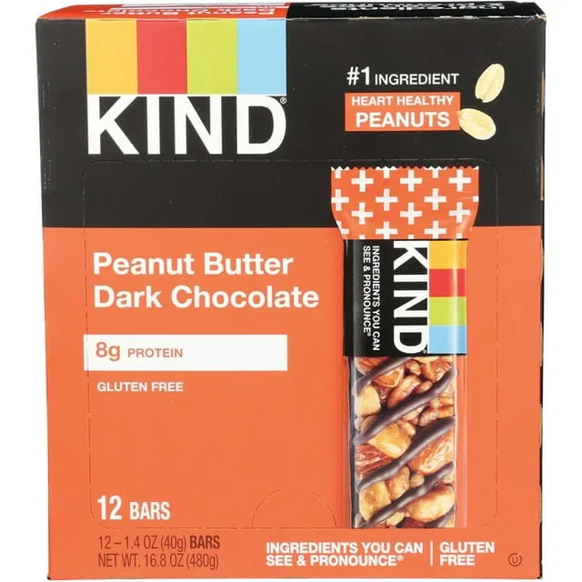 Kind Plus, 12 Bars Peanut Butter Dark Chocolate + Protein