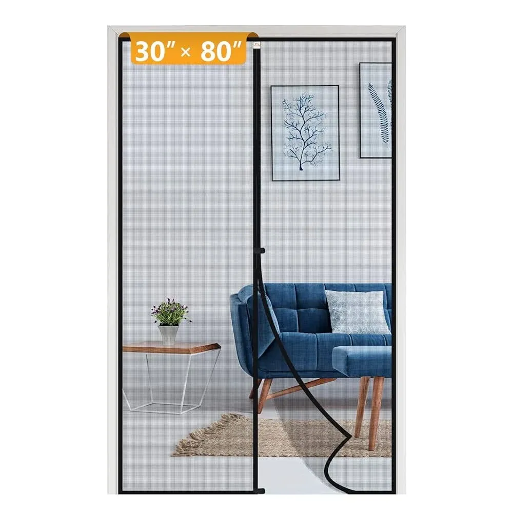 Yotache Fiberglass Magnetic Screen Door Fits Size 30" x 80", Black