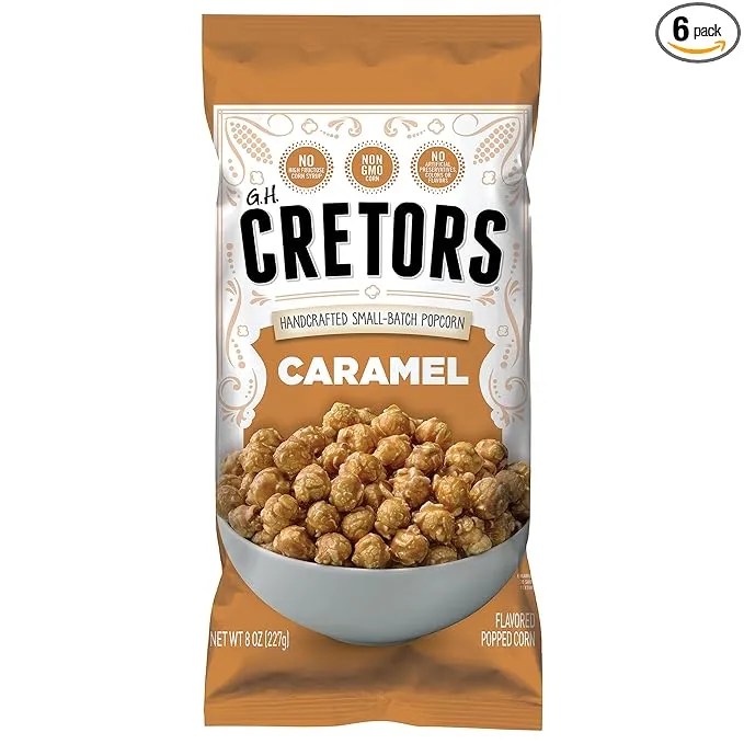 G.H. Cretors’ Caramel Corn – Irresistible Gourmet Caramel Popcorn Snacks in Individual Bags, 8 oz (6 Pack)