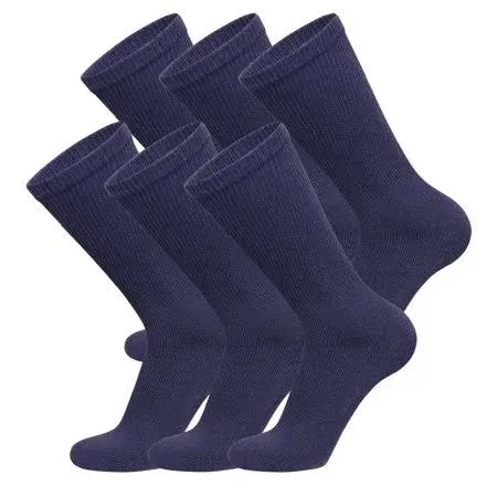 Brooklyn Socks 6 Pairs of Cotton Diabetic Non-Binding Neuropathy Crew Socks (Navy, Fits Mens Shoe Size 12-15/Womens Shoe Size 13-16)