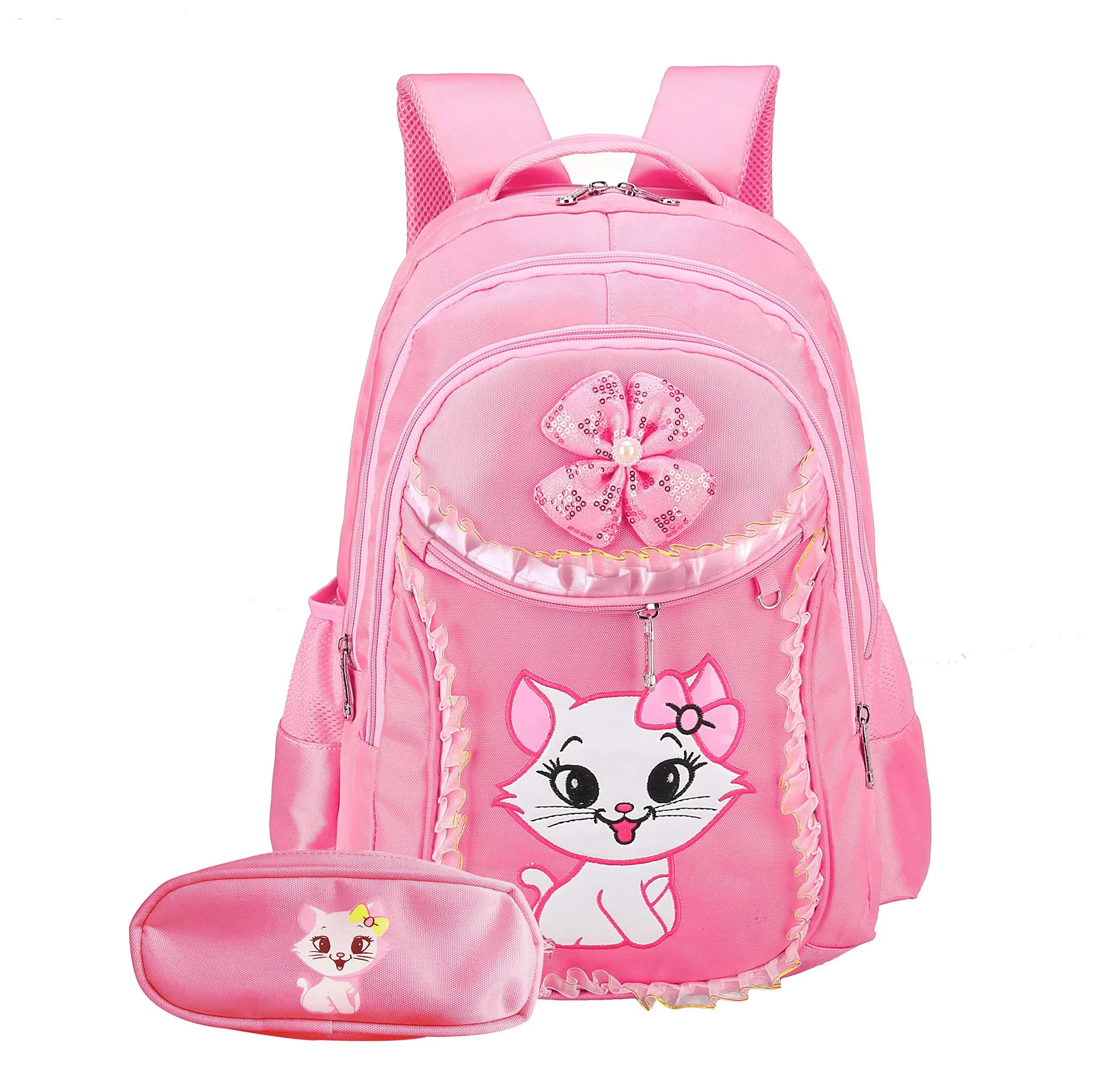 Cat Printed Girls Backpack Kids School Bookbag for Primary Students Pink 