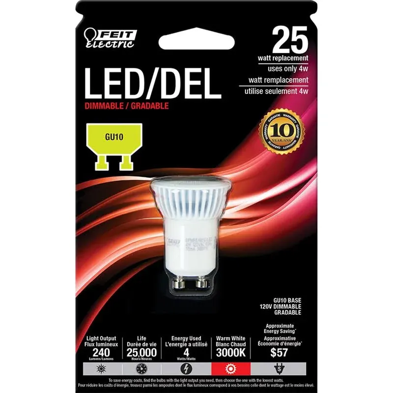 Feit Electric LED Dimmable MR11 GU10 Base 240 Lumens 25 Watt. 4w usage