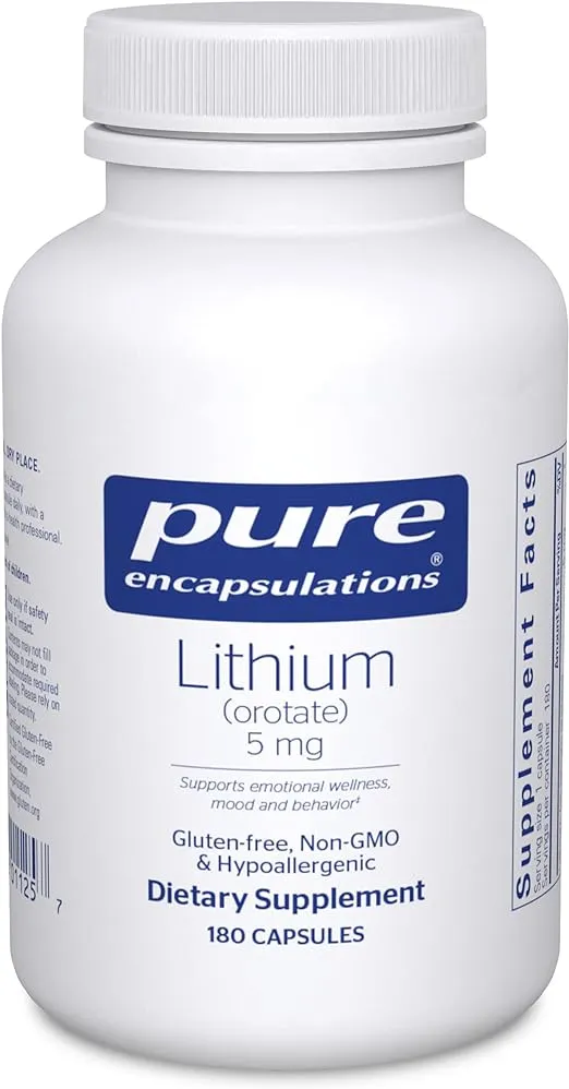 Pure Encapsulations Lithium Orotate 5 mg - Brain Support Supplement - with N-Acetyl-L-Cysteine (NAC) for Memory & Brain Behavior* - Gluten Free & Non-GMO - 180 Capsules