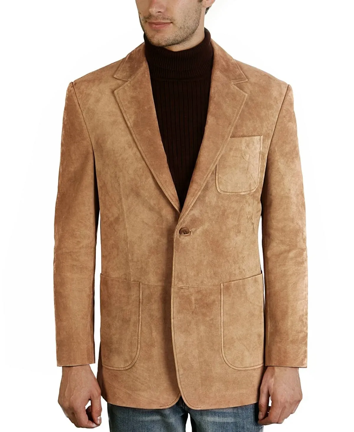 Men Steve Two-button Suede Leather Blazer In Caramel