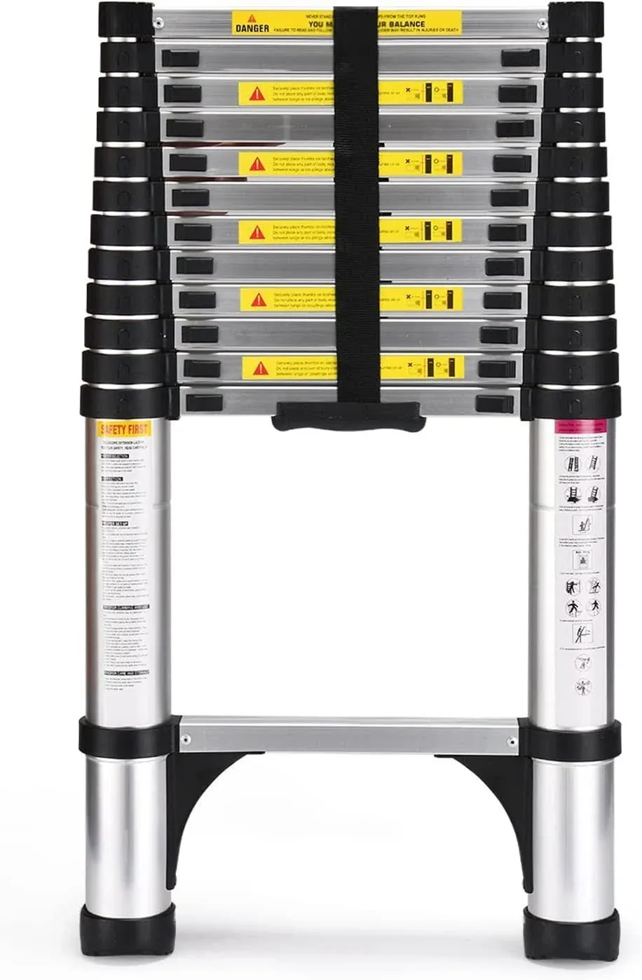 12.5ft Aluminum Telescoping Extension Ladder - Heavy Duty, 330lbs Max Capacity