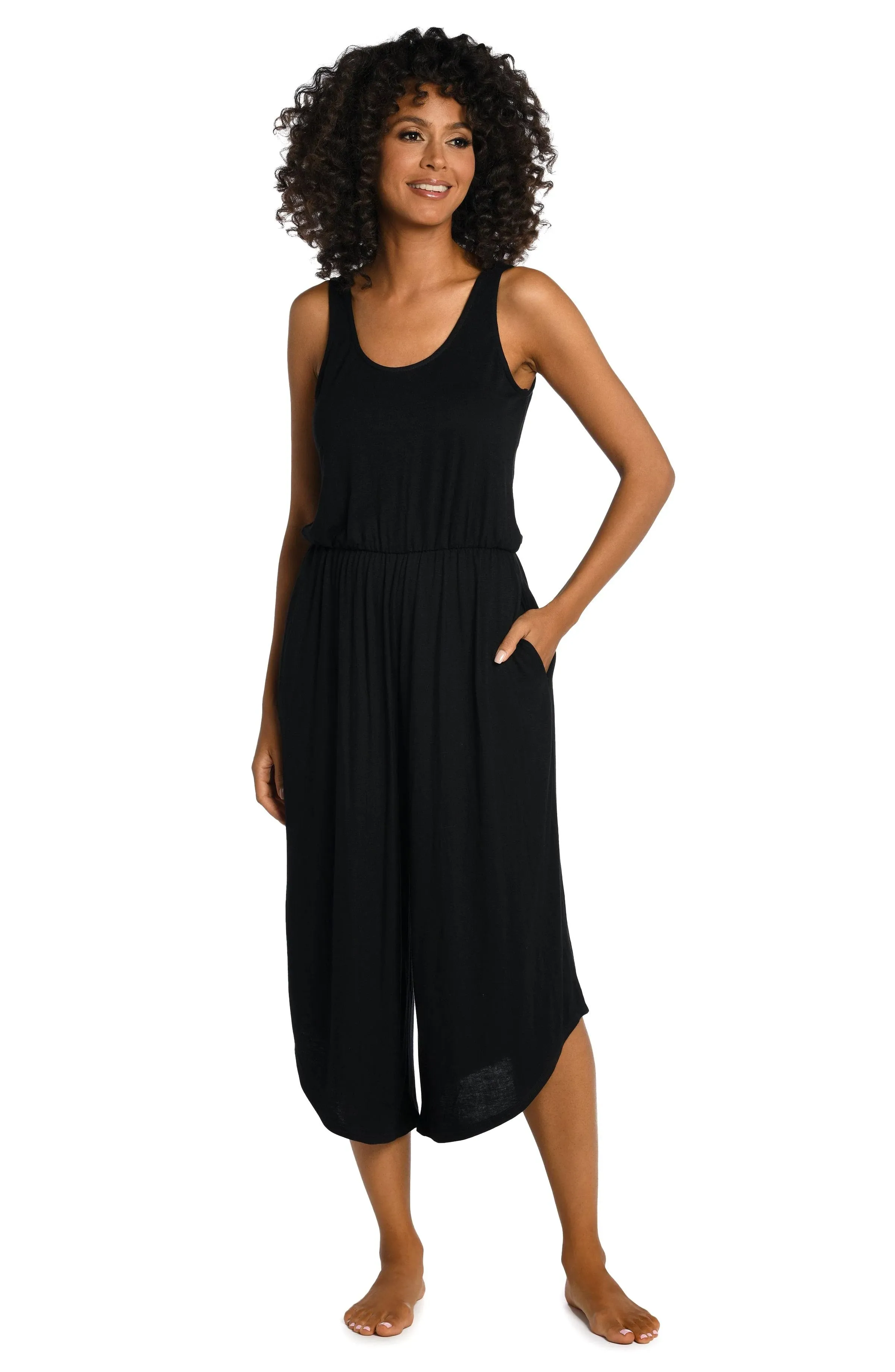 La Blanca Draped Wide Leg Cover-Up Jumpsuit Black