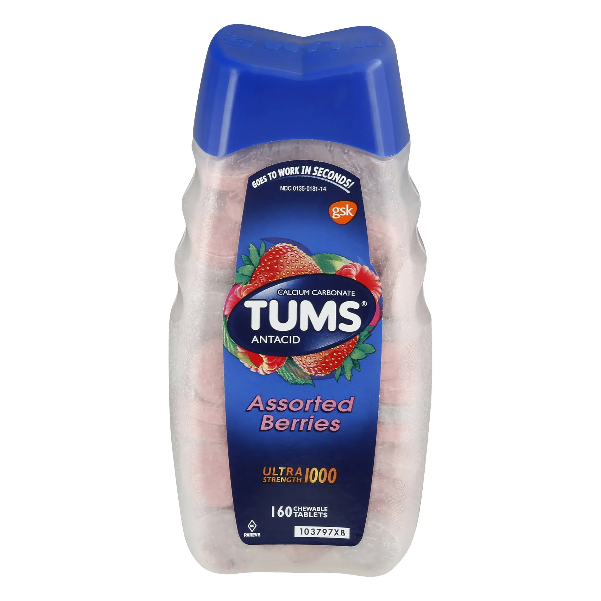 Tums Ultra Strength 1000 Antacid, Assorted Berries - 160 Tablets