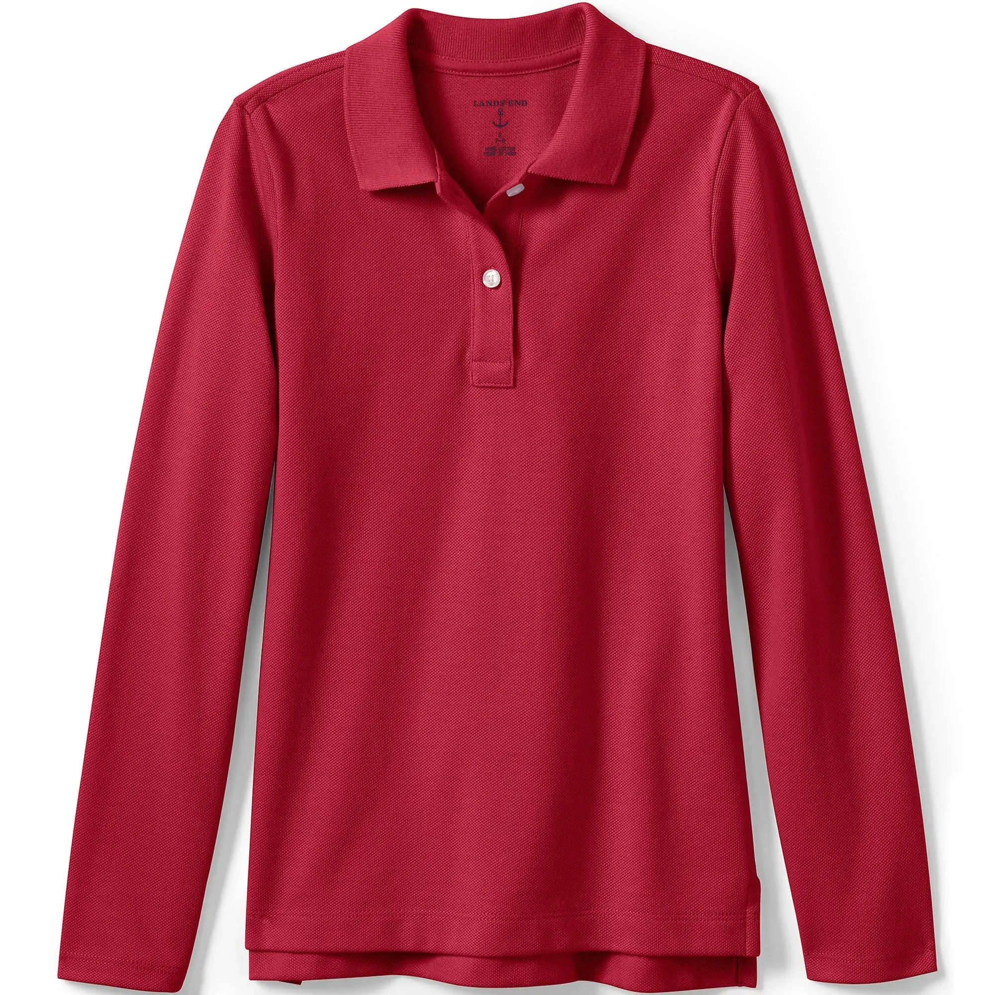 Lands' End Girls School Uniform Long Sleeve Feminine Fit Mesh Polo Shirt - Red