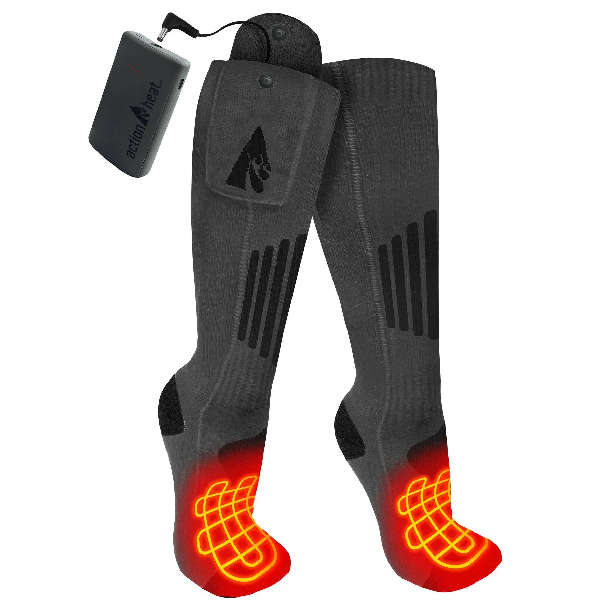 ACTIONHEAT Women Size 6-10/Men Size 5-9.5 Grey Wool 3.7-Volt Rechargeable Heated Socks with Remote AH-SK-3V-W-S-M