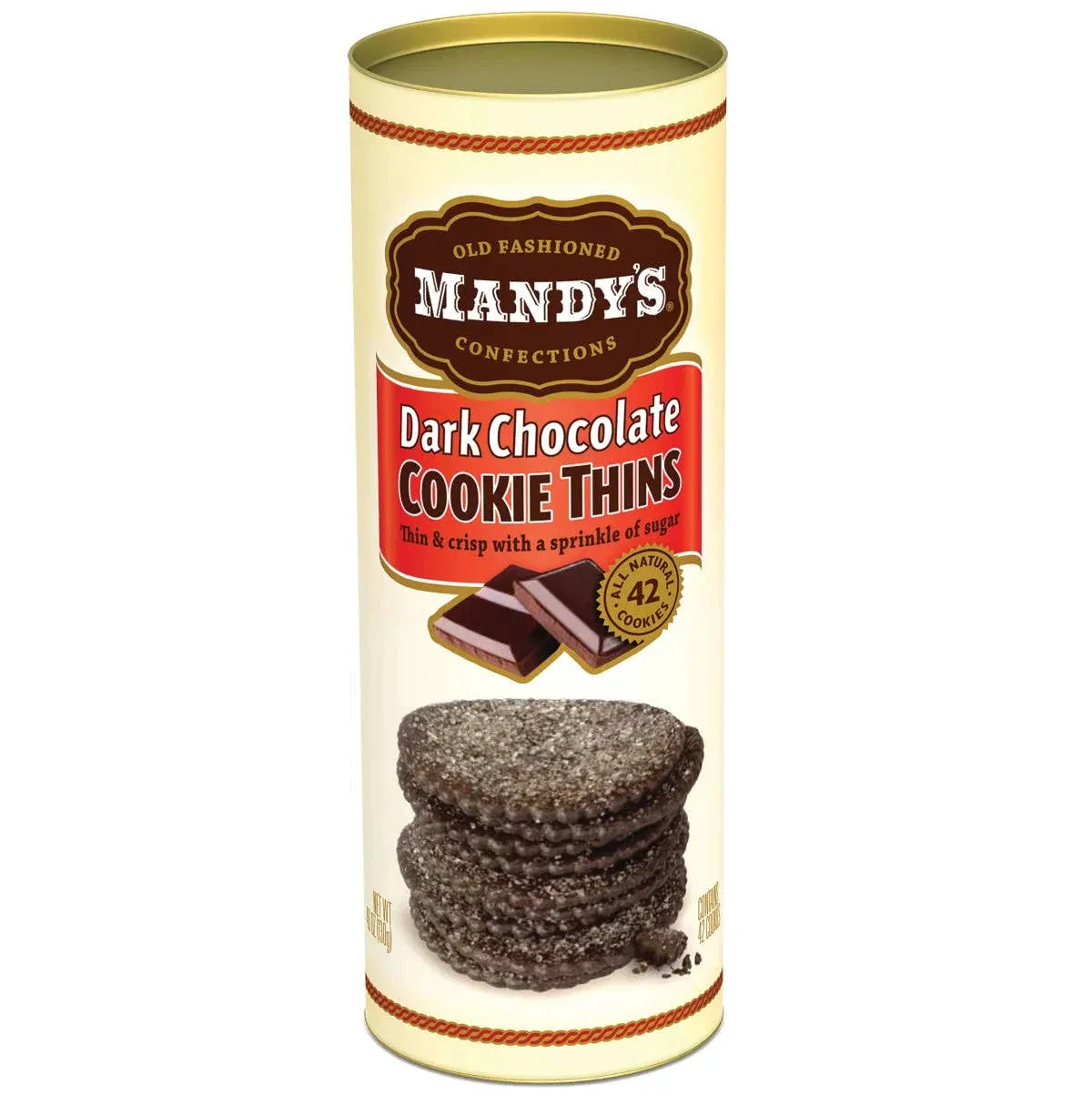 Mandy's - Dark Chocolate Cookie Thins - Box Contains 42 Cookies, 4.6 Ounce.