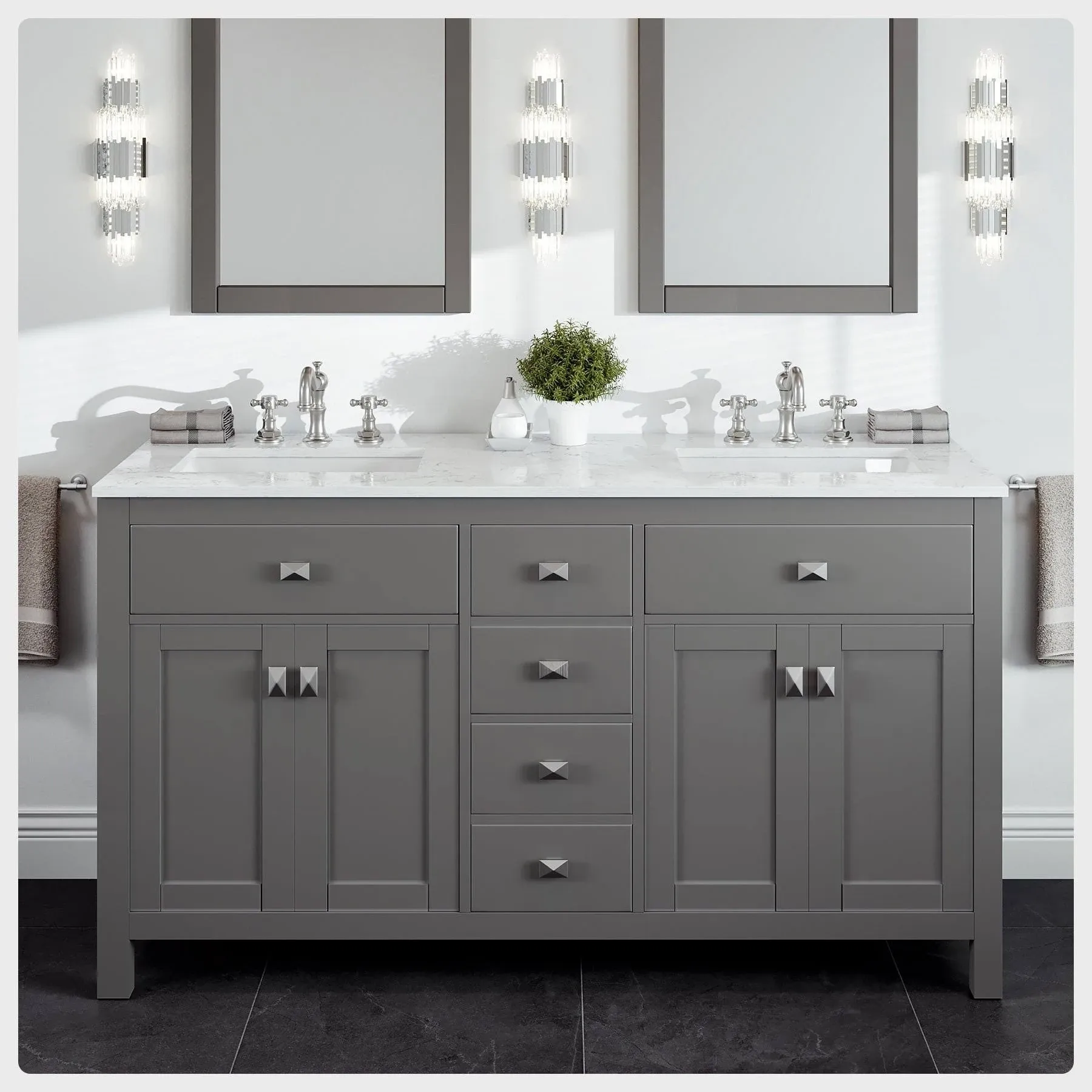 Totti Artemis 60&#034; Gray Transitional Double Sink Bathroom Grey 60