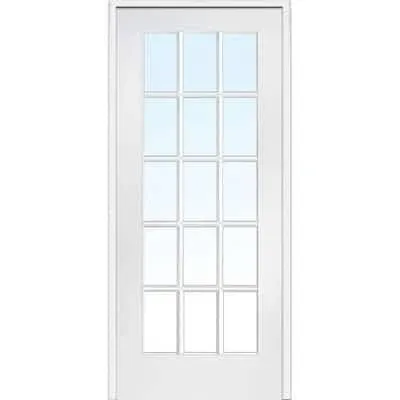 36 in. x 80 in. Right Handed Primed Composite Clear Glass 15 Lite True Divided Single Prehung Interior Door