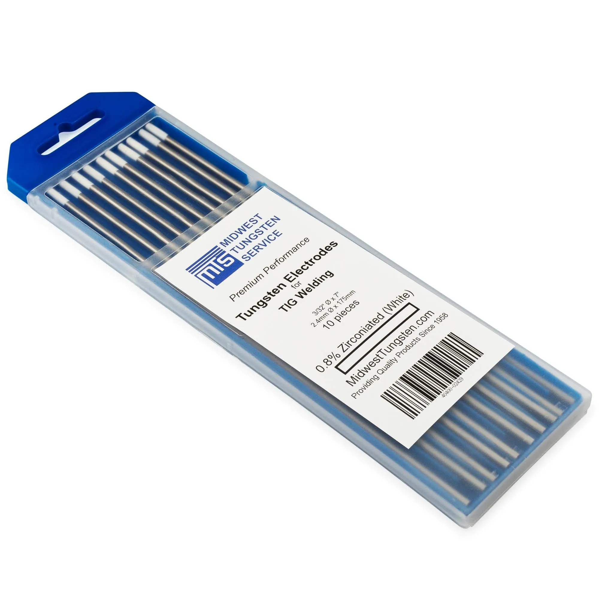 TIG Welding Tungsten Electrodes 0.8% Zirconiated 3/32 inch x 7 inch (White, WZ8) 10-Pack