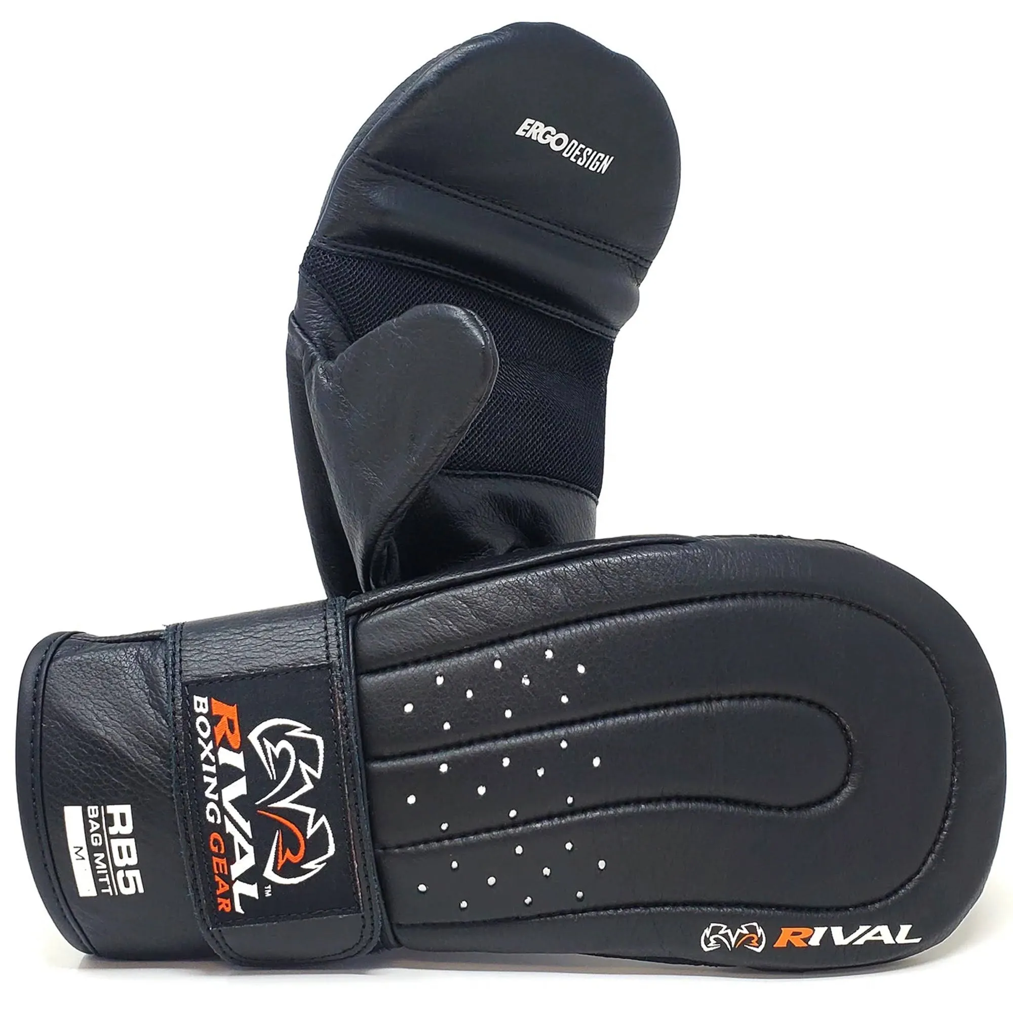 Rival Boxing RB5 Hook and Loop Leather Training Bag Mitts - Small - Black