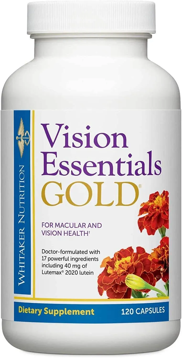 Dr. Whitaker's Vision Essentials Gold - Eye Health Supplement with 40 mg of Lutein Plus, Zeaxanthin & Taurine - Supports Macular Health and Shields Eyes Against Blue Light Exposure (120 Capsules)