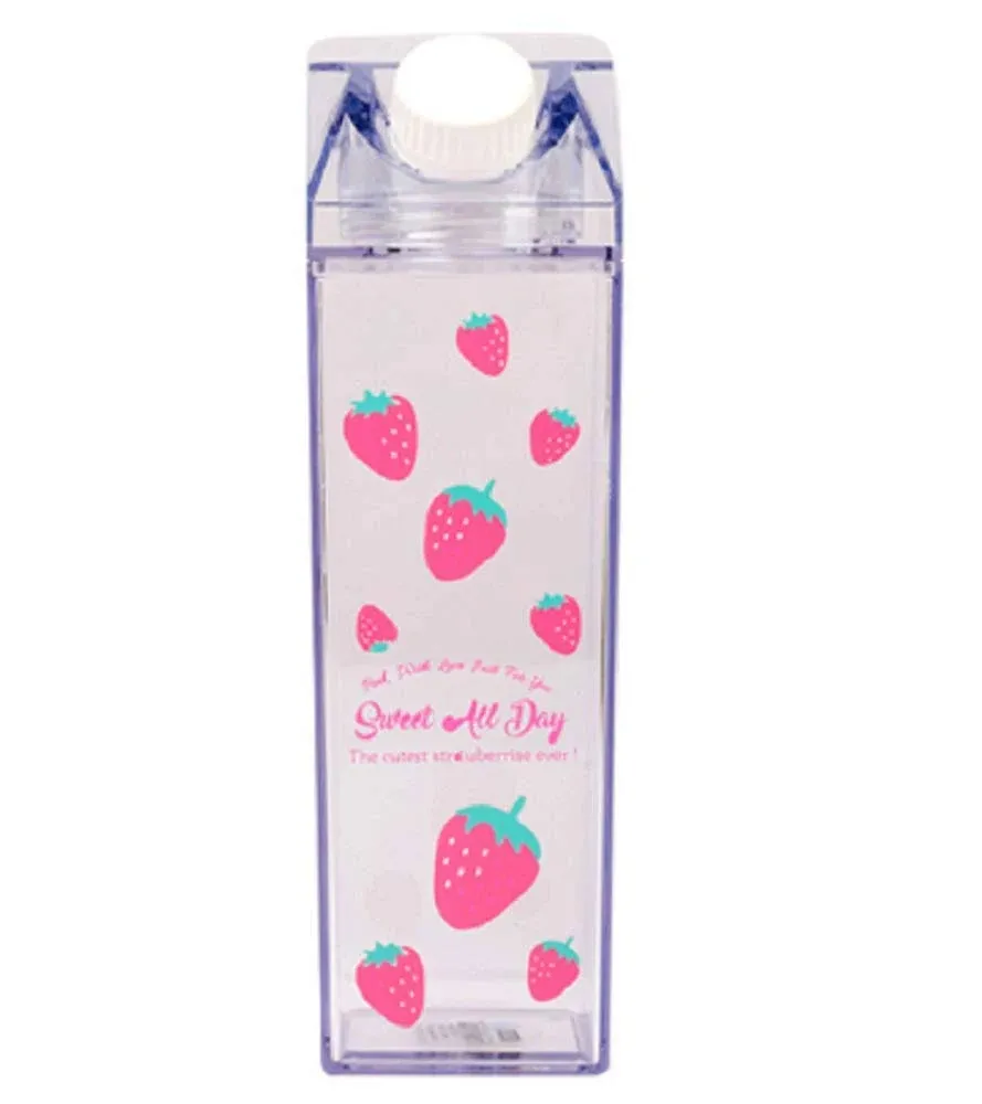 Milk Carton Water Bottle 17oz (500mL) Plastic Clear Square Milk Bottles No BPA Leakproof Water Bottle Portable Reusable Milk Carton Shaped Juice Bottle Perfect for Fitness Gym Camping Sports