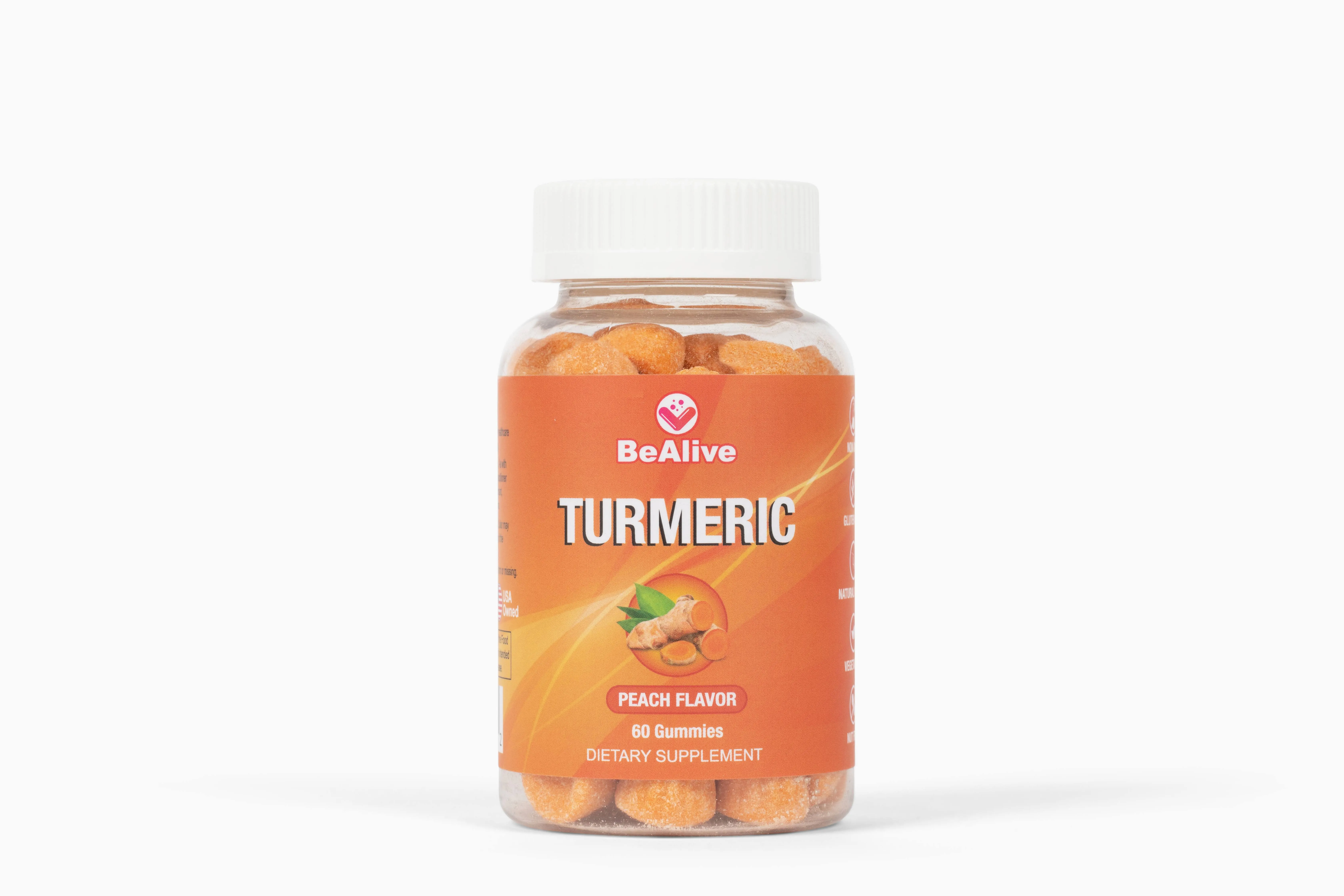 Turmeric Curcumin Gummies for Adults - Extract 8:1 2000mg - Black Pepper and Ginger Supplements for Joint Support - Vegan Chewable Vitamins Supplement - Peach Flavor Turmeric Gummy Chews