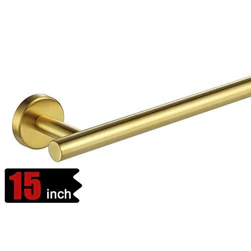 JQK Bathroom Towel Bar, 12 inch 304 Stainless Steel Thicken 0.8mm Towel Rack, Towel Holder Brushed Gold Wall Mount, Total Length 15 inch Tb110l12-bg