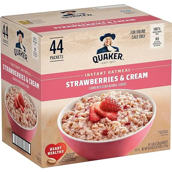 Quaker Instant Oatmeal, Strawberries & Cream, 1.05 Oz, Pack of 44