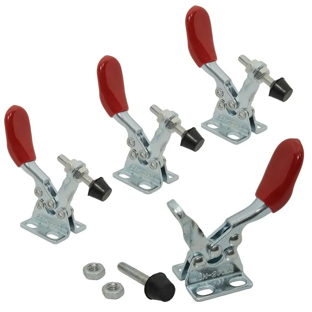 4PCS Toggle Clamp 201A Hand Tool 60 lbs / 27kg Holding Capacity Antislip Horizontal Quick Release Tool Silver&red