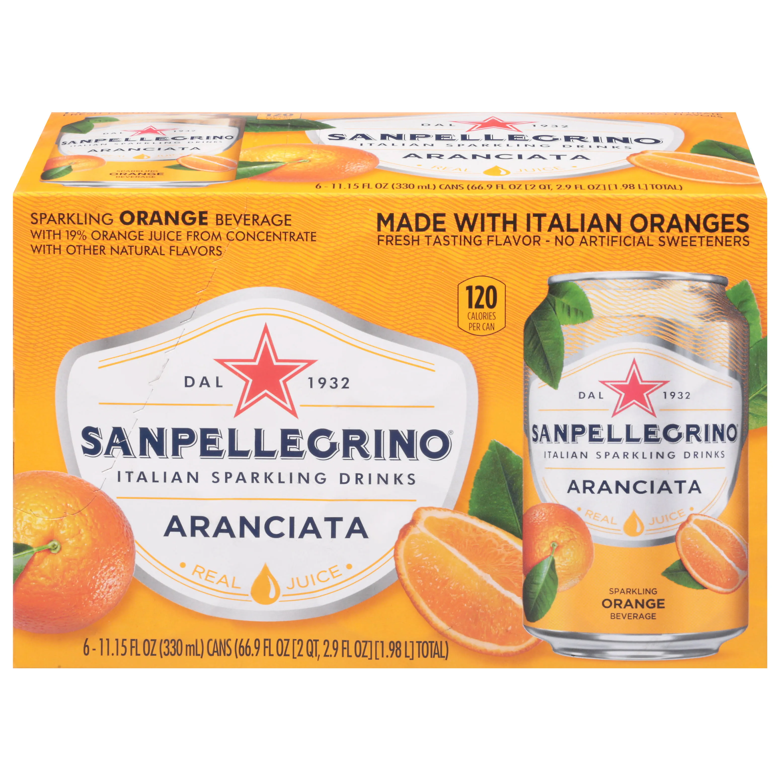 Sanpellegrino Beverage, Sparkling, Orange - 6 pack, 11.15 fl oz cans