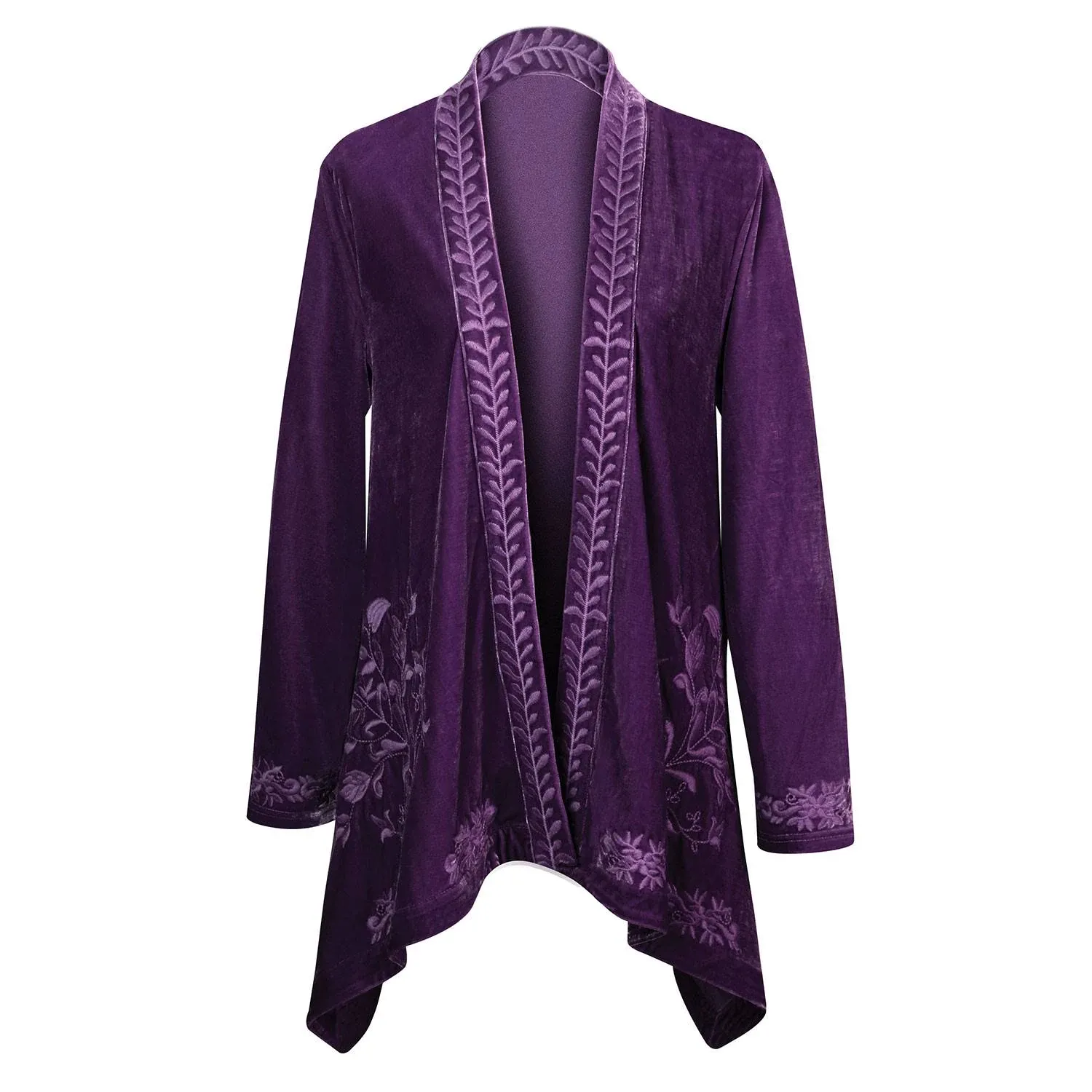 FLORIANA Womens Embroidered Kimono Cardigan Velvet Blazer Open Front Kimono Top