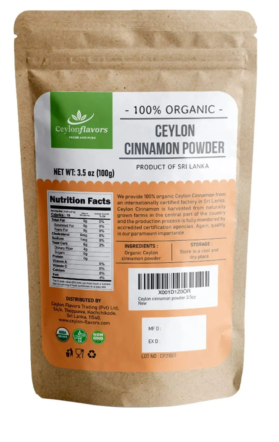 Ceylon Flavors Organic Ceylon Cinnamon Powder, Premium Special Grade, Non GMO ...