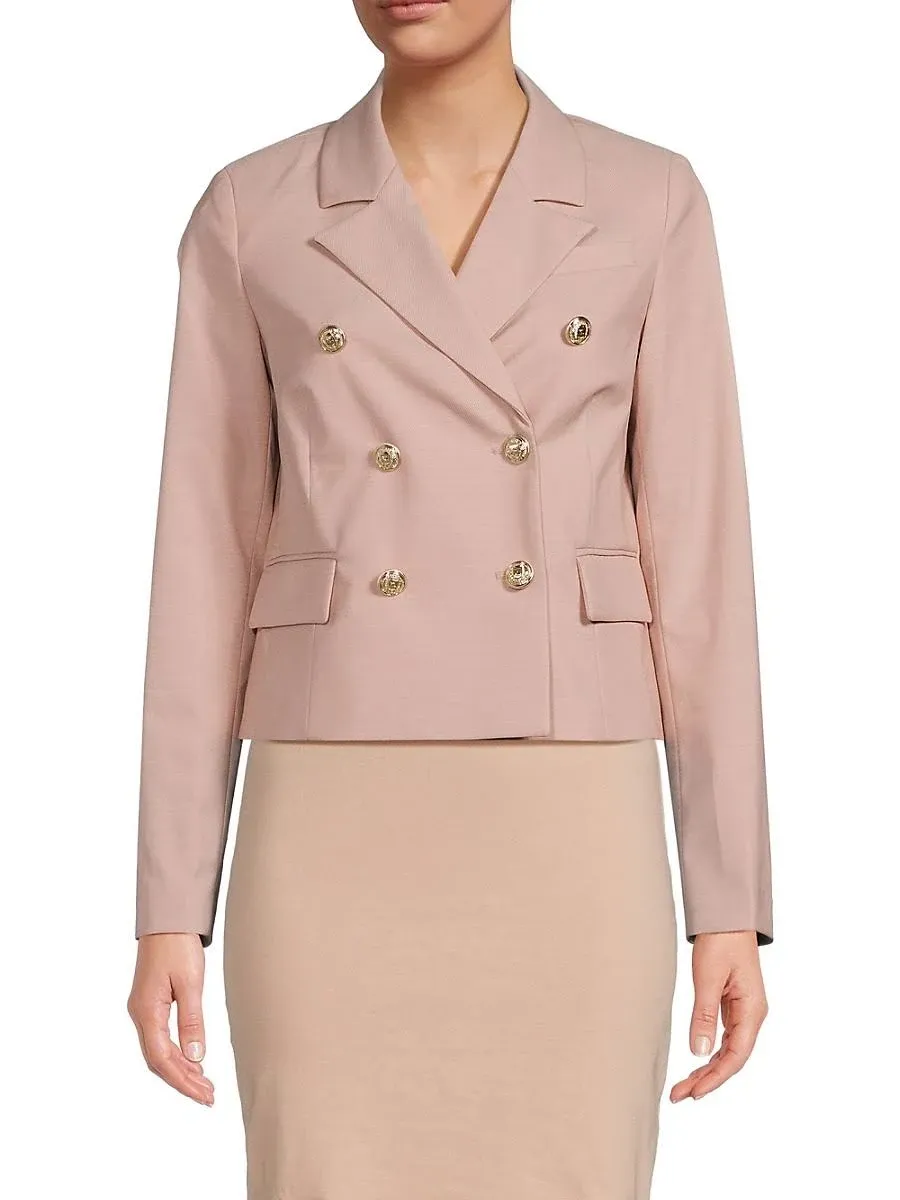 Karl Lagerfeld Paris | Women's Slub Twill Double Breasted Cropped Blazer | Dune Pink