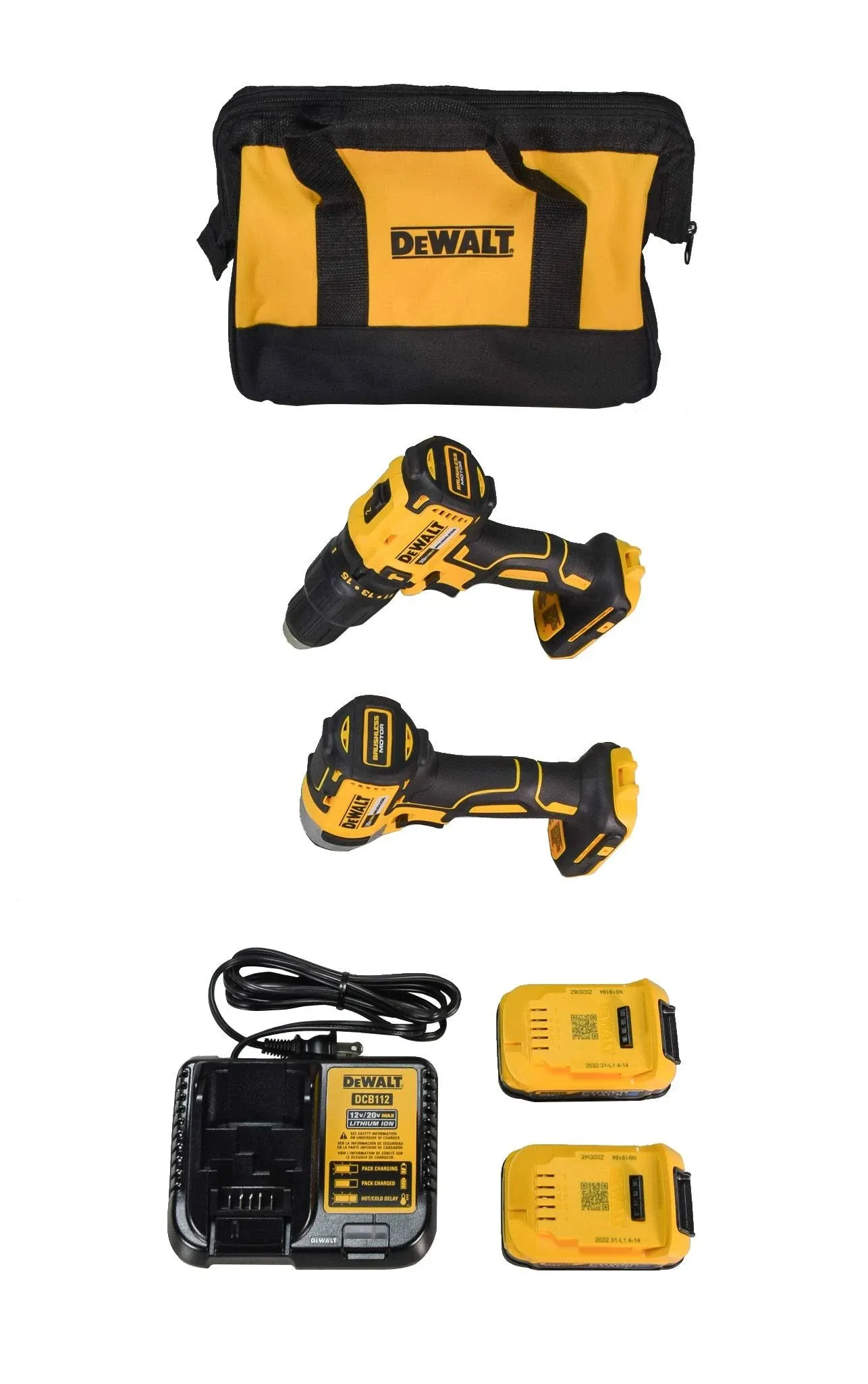 DeWalt 20V MAX Hammer Drill/Driver, Impact Driver Combo Kit with (2.0Ah) Lithium Ion Battery, Charger & Tool Bag