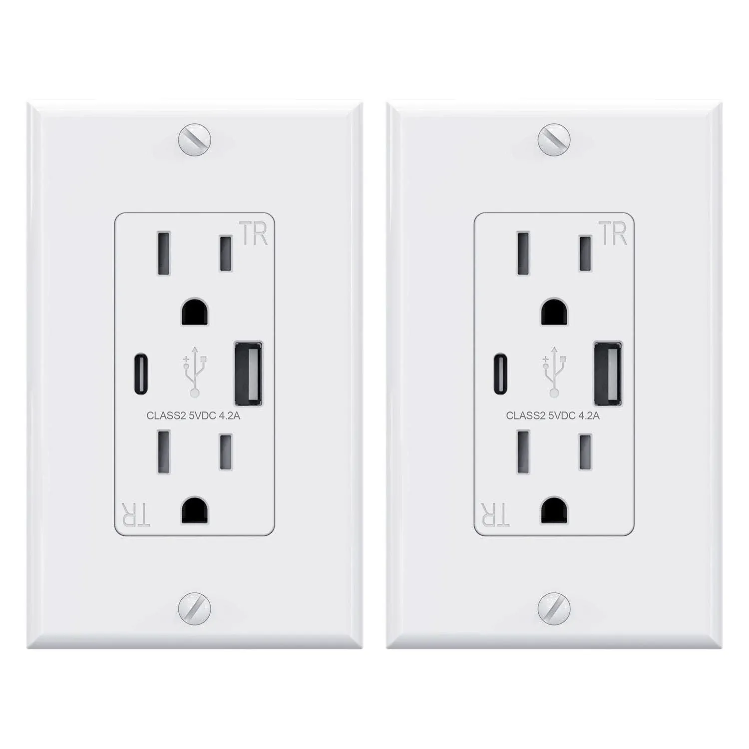 Utilitech 1098448 USB A C Tamper Resistant 15 Amp Outlet 2 Pack With Covers