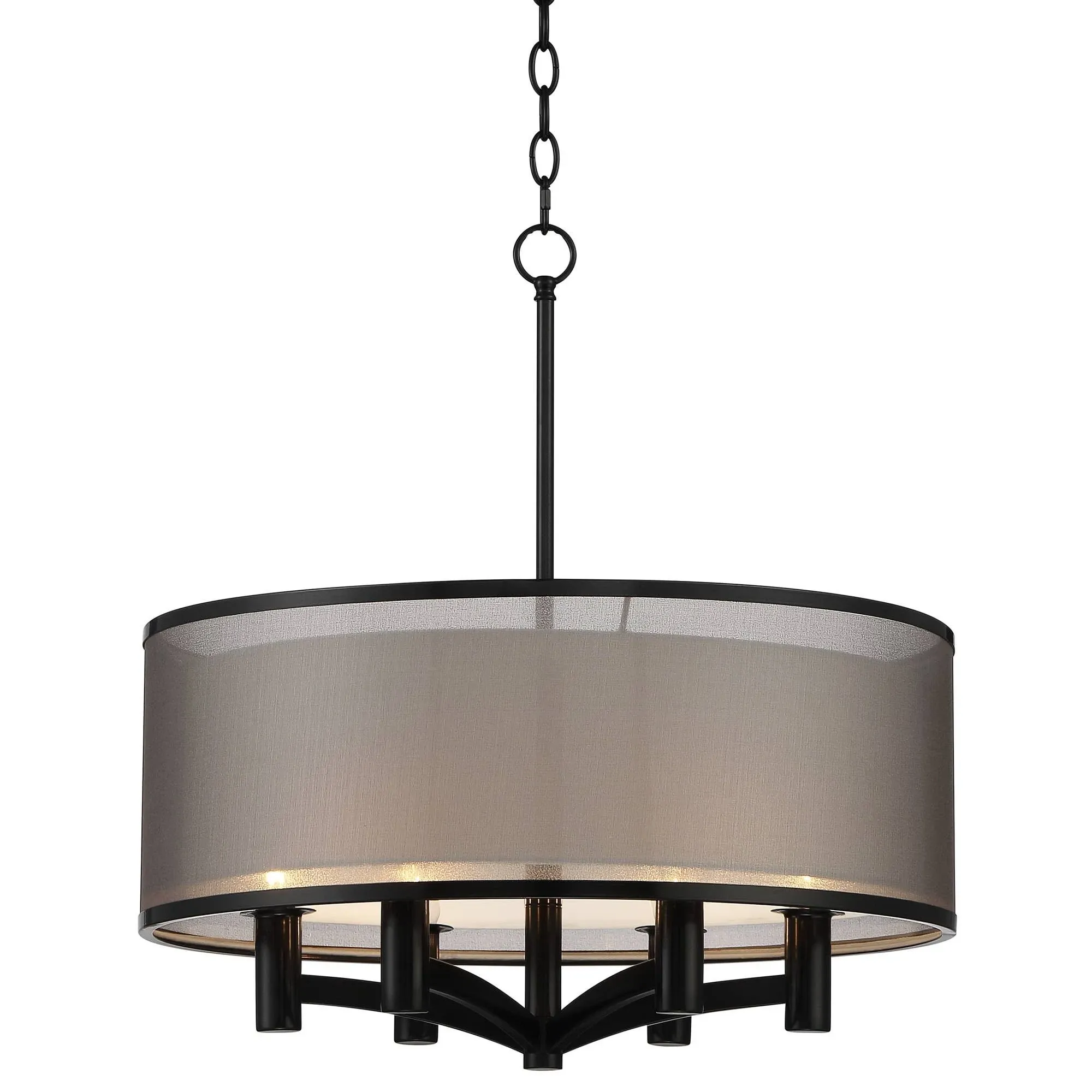 Possini Euro Design Caliari Black Drum Pendant Chandelier 22" Wide Modern Black Outer White Inner Shade 6-Light Fixture Dining Room House Foyer Entryway Kitchen Bedroom Living Room High Ceilings