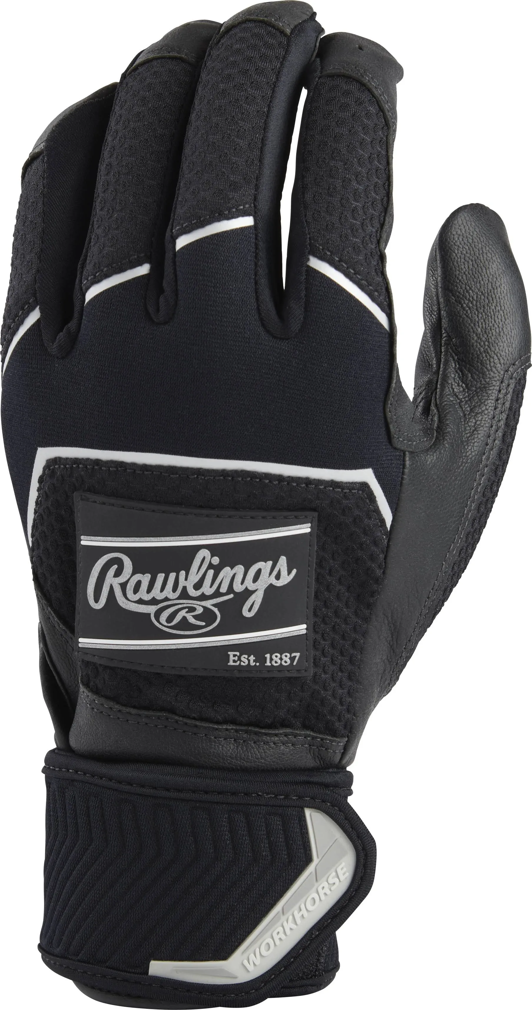 Rawlings Workhorse Batting Gloves Compression Strap-Black-L