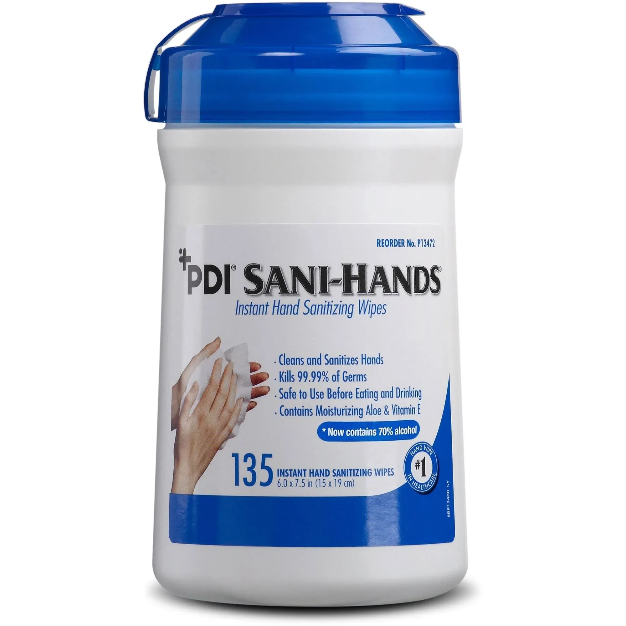 Sani-Hands Alc Instant Hand Sanitizing Wipes 7.5x6 White 135 Canister