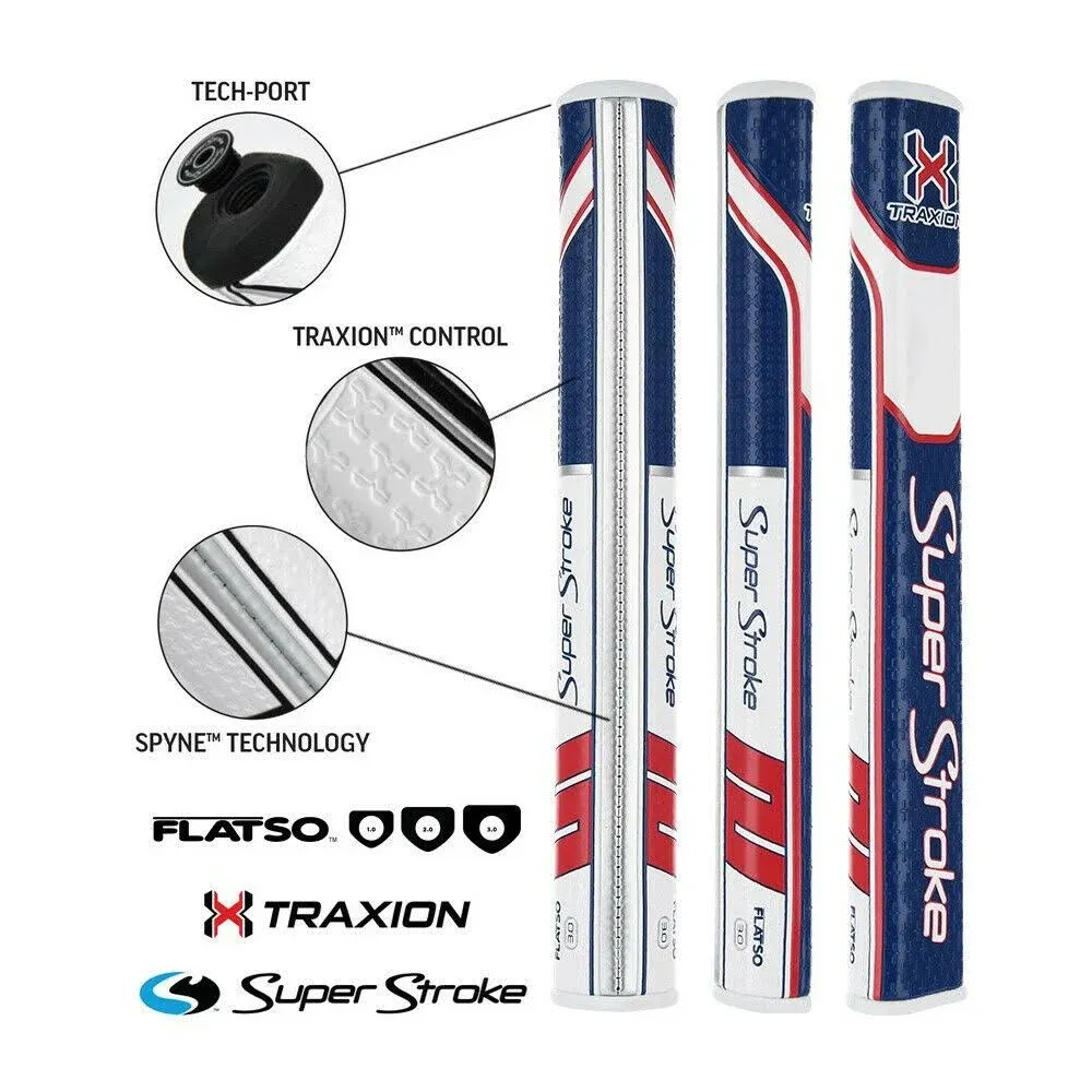 Super Stroke Traxion Flatso 3.0 Putter Grip, Red/White/Blue