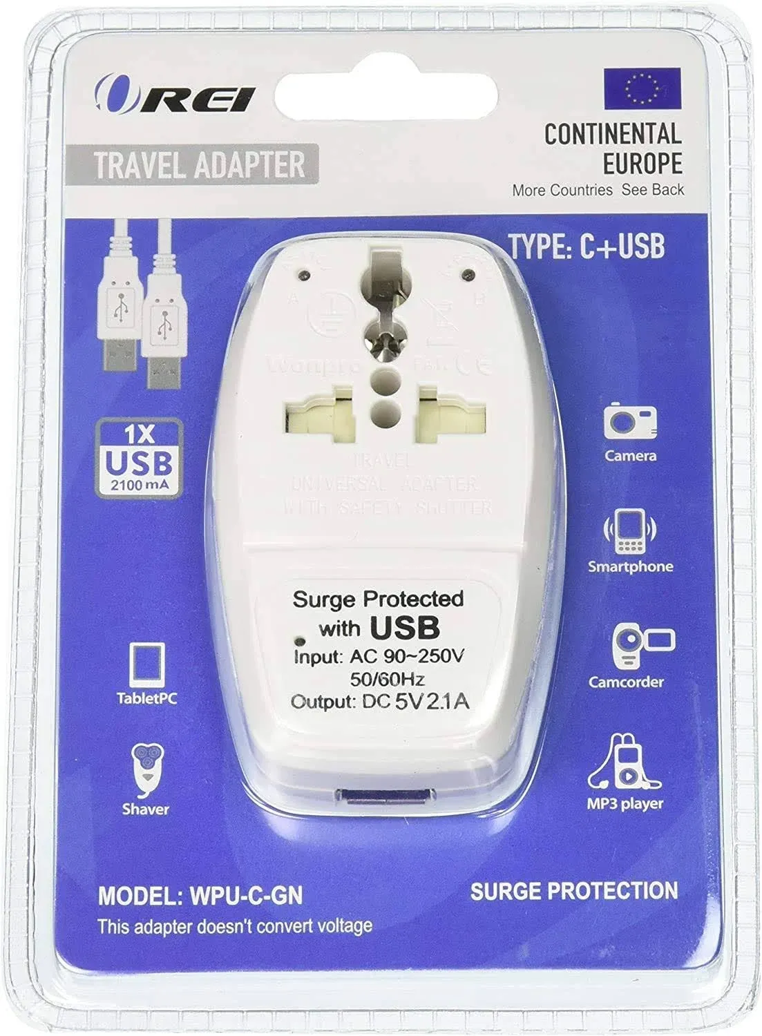 OREI 3 in 1 Continental Europe Travel Adapter Plug with USB and Surge Protection ...